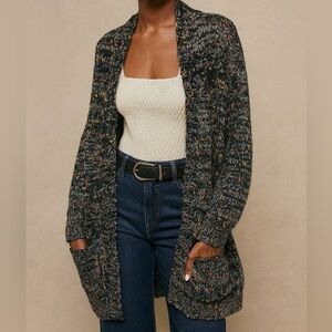 Michelle Mae sz S Womens Black Confetti Open Front Popcorn Sweater Artsy Minimal